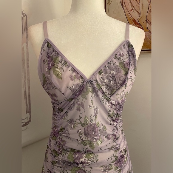 Sheer Sleep Lingerie Dress in Purple Floral Print - Picture 3 of 13